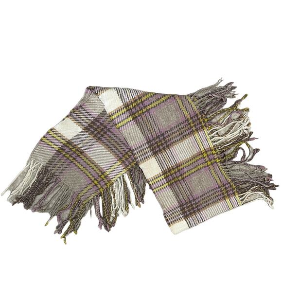 Ann Taylor Loft Scarf Fringe Hem Checked Wool Blend - Picture 1 of 5